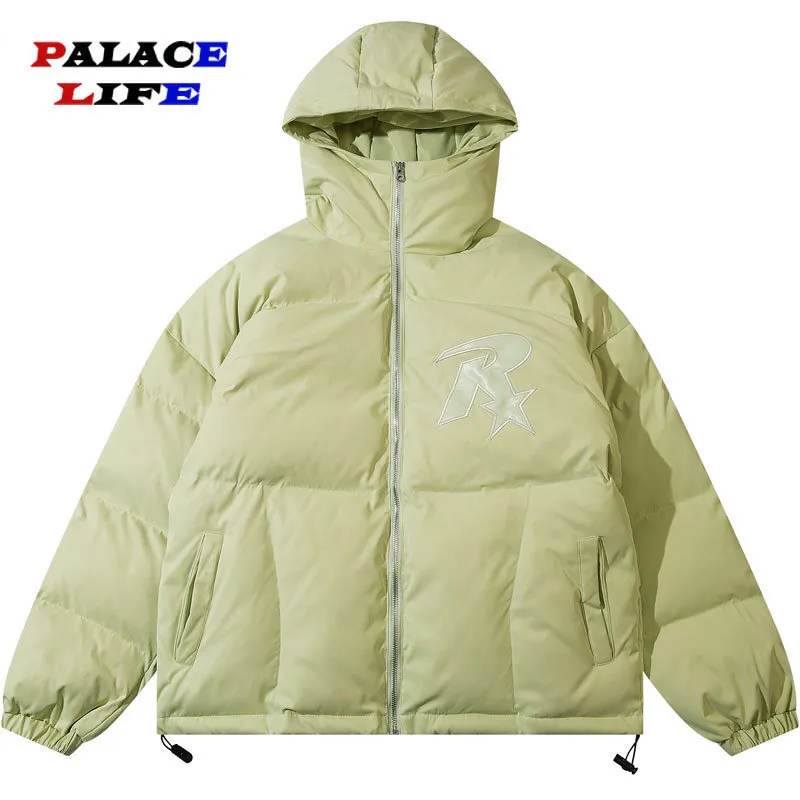 Mens Down Parkas Winter Hooded Jacket Men Streetwear Harajuku broderi stjärna förtjockas varma vadderade rockar kvinnor mode puffer outwear 221128