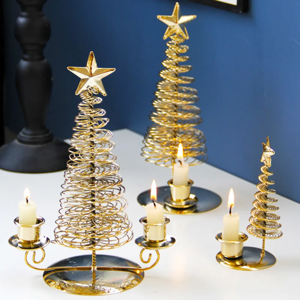 Christmas Decorations Metal Candlestic Star Xmas Tree Shape Sculpture Candle Holder Decors Home Decoration Art Gift Navidad 221125
