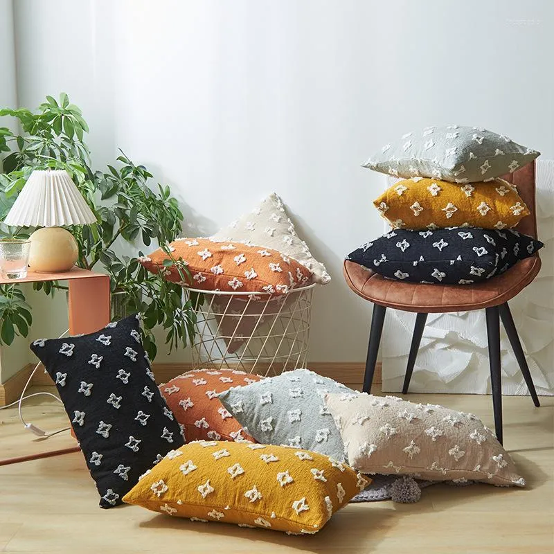 Pillow Orange Yellow Gray Cover Autumn Winter Tufted Star Pillowcase Waist PillowCover Bedroom Sofa Zip 30x50cm/50x50cm