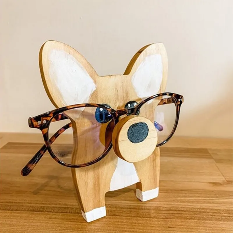 Decoraciones de jardín Corgi Gafas para perros Soporte Regalo de Navidad Soporte de gafas de madera hecho a mano Lindo Adornos de exhibición de gafas para mascotas 221126