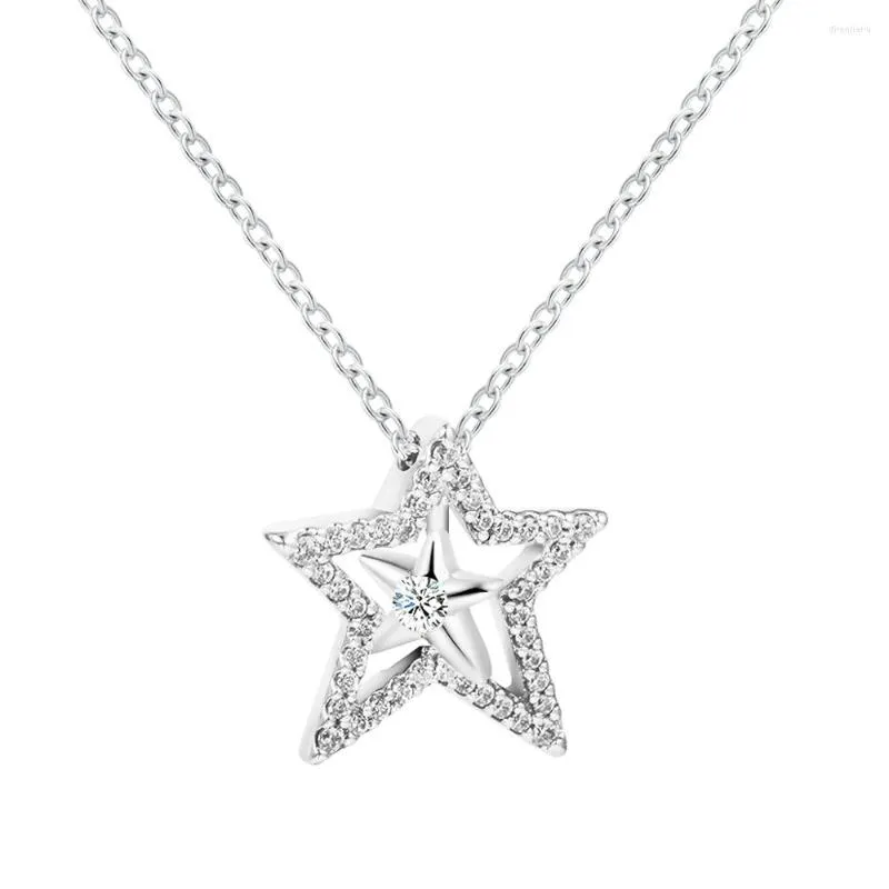 Pendanthalsband 2022 925 Sterling Silver Pave Asymmetric Star Collier Necklace For Women Jewelry Party Gift Collares Bijoux 45cm
