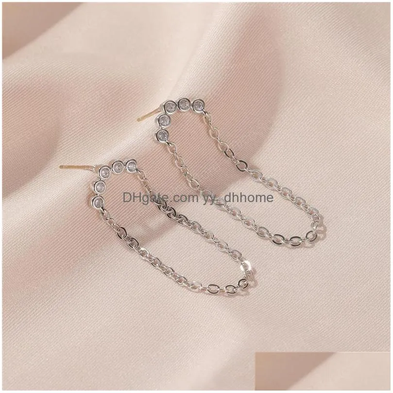 Boucles d'oreilles longues femmes coréennes gland chaîne boucles d'oreilles en forme d'arc diamant cuivre oreille goutte filles robe cadeau de fête porter balancent boucle d'oreille bijou Dhote