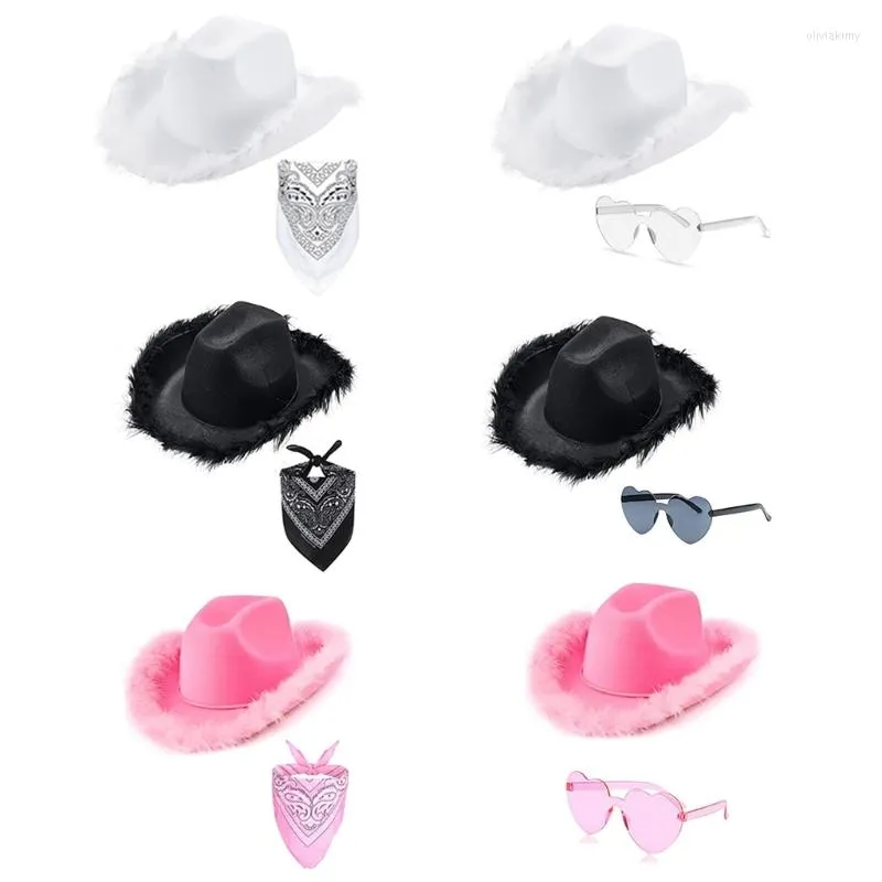 Berets Cowboy Hat Glasses Bandana Women Bachelorette Party Costume Bridal Cowgirl Dress Up Drop