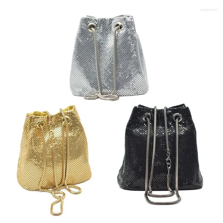 Evening Bags Fashion One-shoulder Messenger Bucket Bag Silver Sequined Women Crossbody Purses And Handbags Luxury Designer