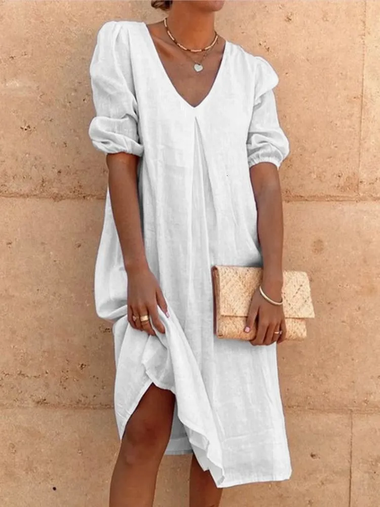 Long Modest White Dress Womens Summer Linen Shirt... From Zhangting258,  $18.31 In Bulk | DHgate.Com