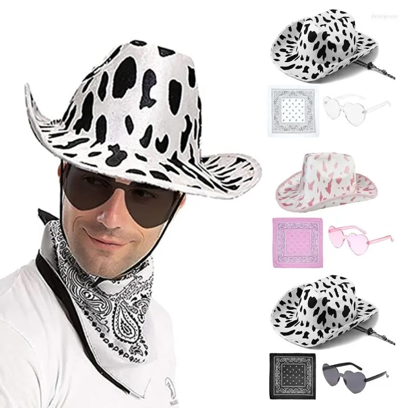 Berets koe print cowboy hoeden bandana zonnebril set feest hoed kostuum accessoires