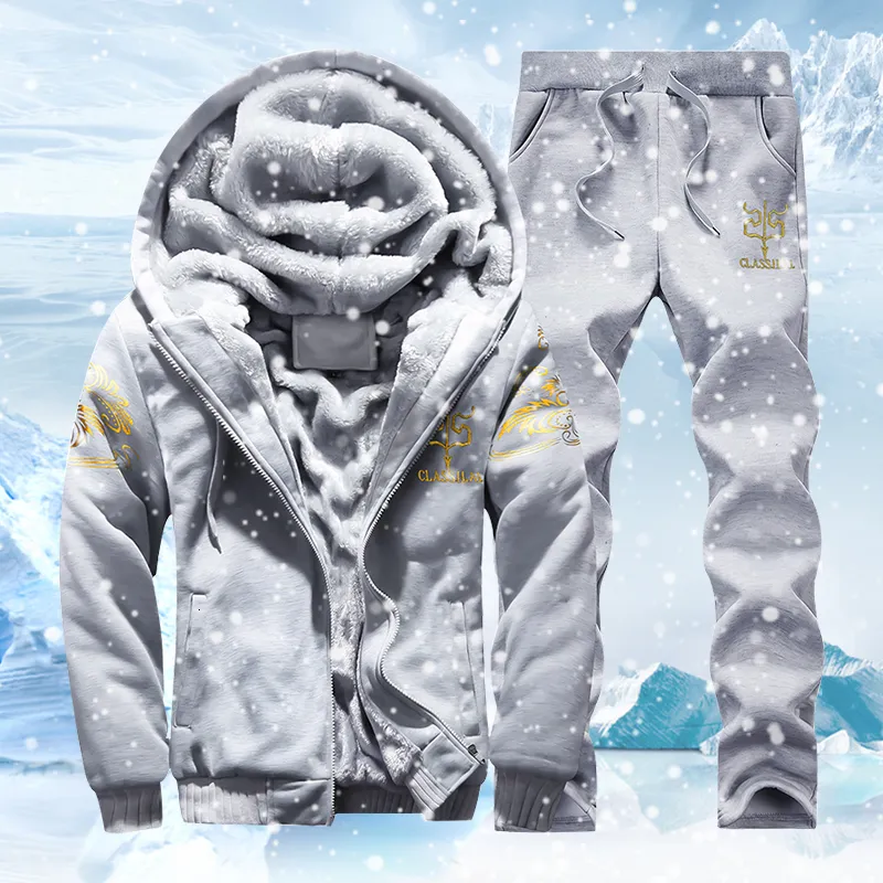 Survêtements pour hommes Survêtement sportif polaire épais à capuche marque-vêtements décontracté survêtement veste pantalon fourrure chaude à l'intérieur sweat-shirt d'hiver 221128