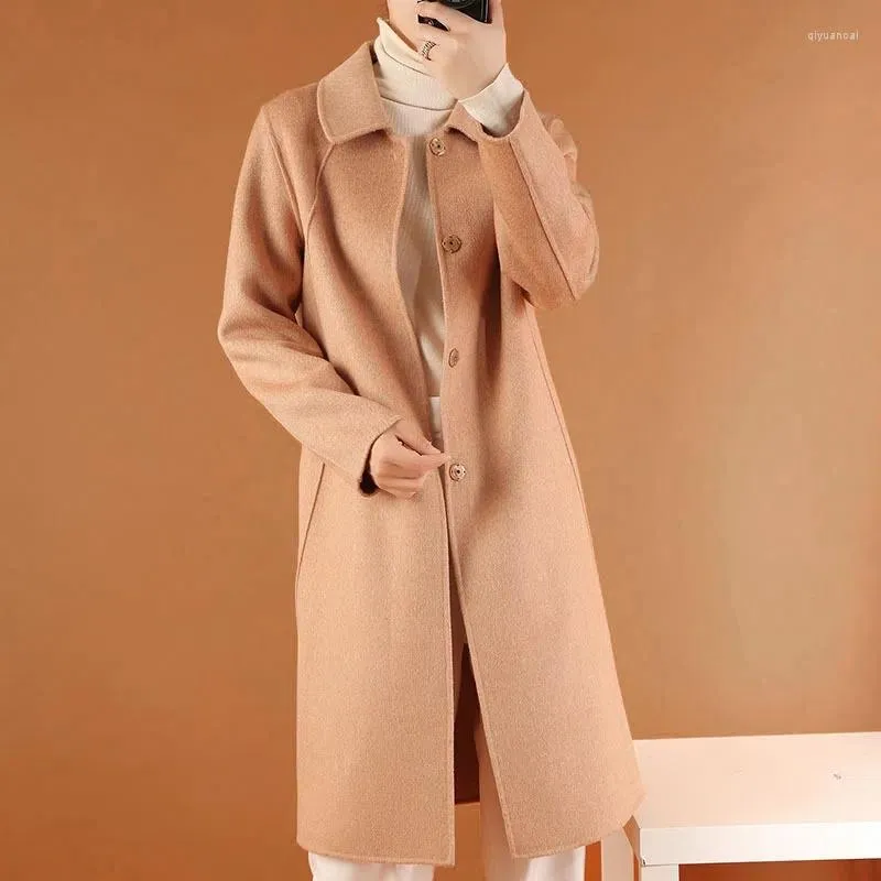 Women's Jackets Female Fashion Double-Sided Woolen Coat Medium Long Knee-Length Cashmere Women Temperament Doll Collar Slim Wool Jacket