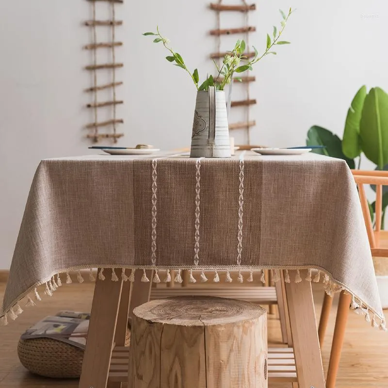 Toalha de linho de mesa toalha de mesa pastoral para festa de cozinha em casa decoração de cozinha elegante com borla bordada manto mantel mesa