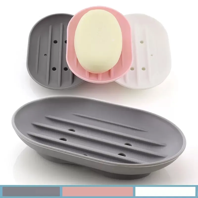 Porte-savon en silicone anti-dérapant ovale porte-savon plaque plateau fuite moule anti-moisissure cuisine salle de bain savons boîte 9 couleurs