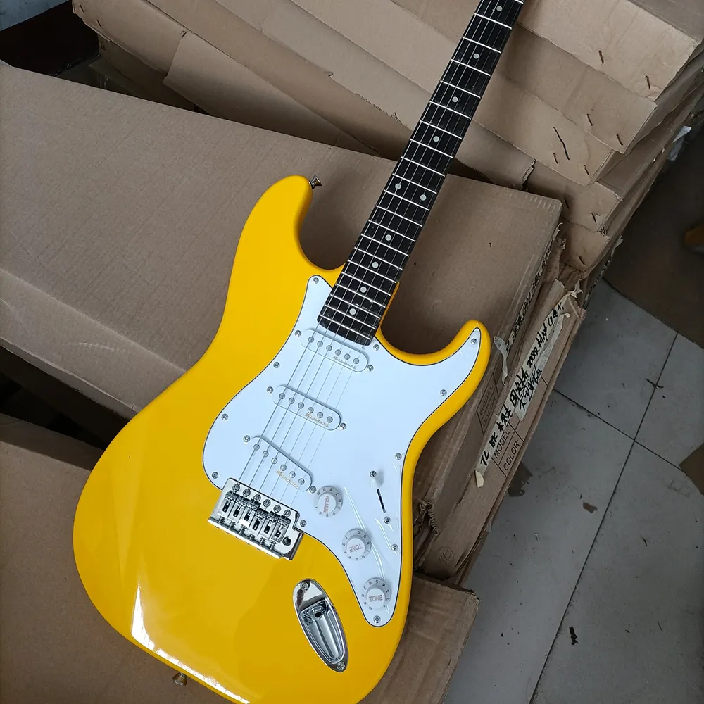 6 Strings Yellow Electric Guitar With SSS Pickups Rosewood Fretboard
