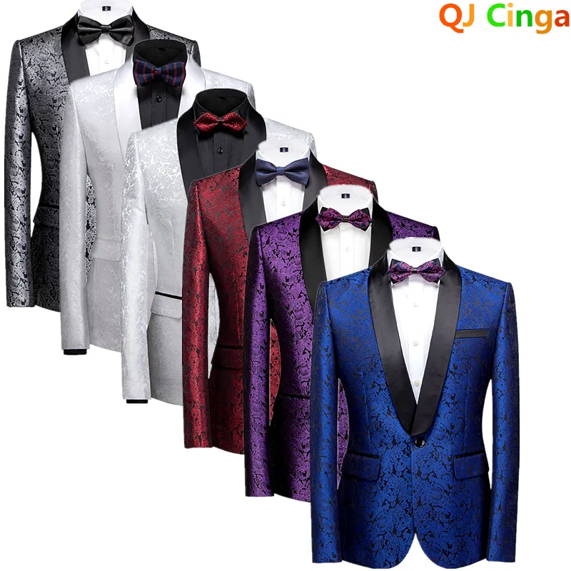 Herenkostuums Blazers Blauw colbert in kleine zilveren jacquard De bruiloftsblazer Masculino Rood Wit Slim Fit Heren Terno 6xl 221128