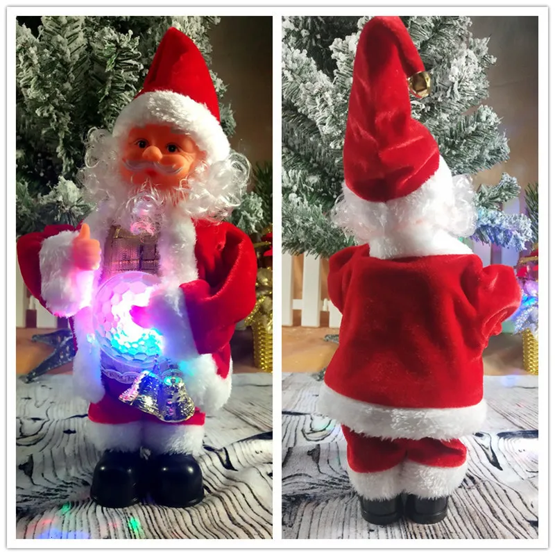 Pluche poppen creatieve kerstcadeaus 30 cm dansende kerstman clous heldere buikmuziekbox met kinderspeelgoed decoraties 221129