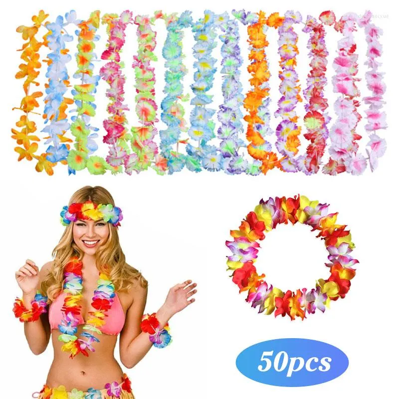 Fleurs décoratives couronne hawaïenne Leis Garland Collier artificiel Hawaii Beach Spring Party Supplies for Summer