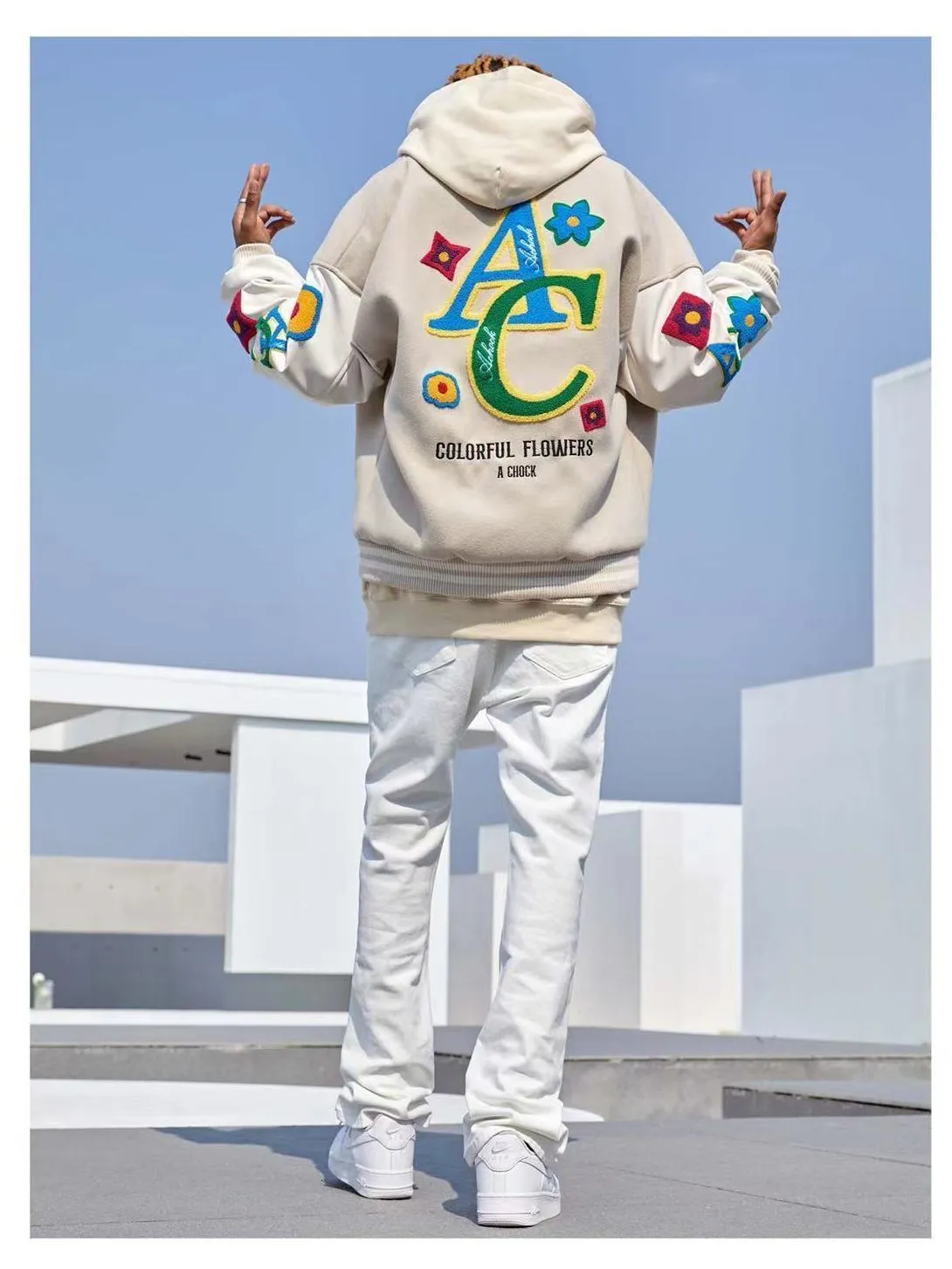 American Flower Embroidered Men's Flocking bomber