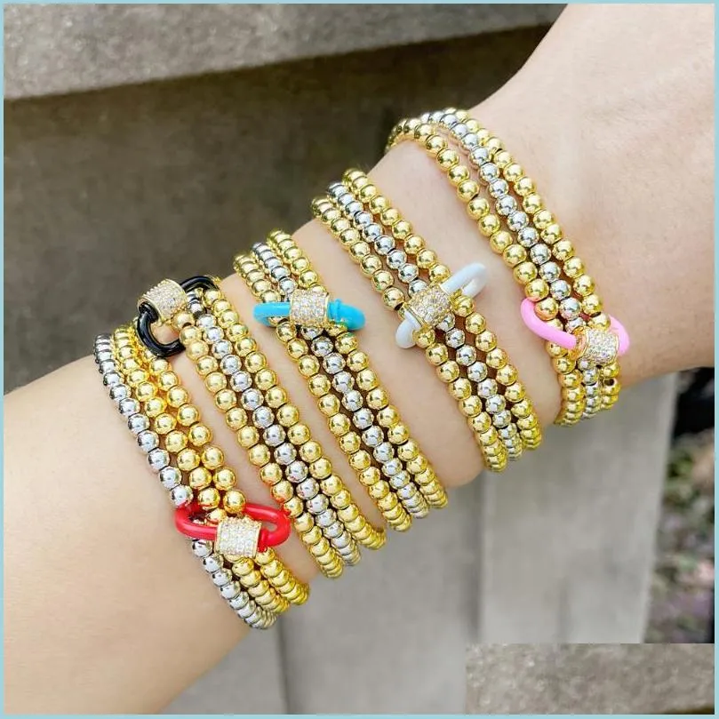 Charm Bracelets Gold Sier Color Stackable Bracalet For Women Copper Plated Beaded Bracelet Elastic Fashion Jewelry Drop Deliv Dhgarden Dh9Yr