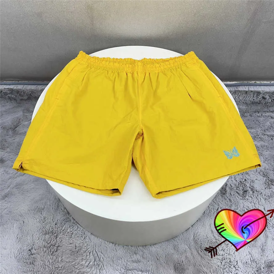 Men's Shorts Yellow Nylon Needles Shorts 2022 Men Women 1 1 High Quality Needles Shorts Green Embroidery Butterfly Mesh AWGE Breeches T221129 T221129