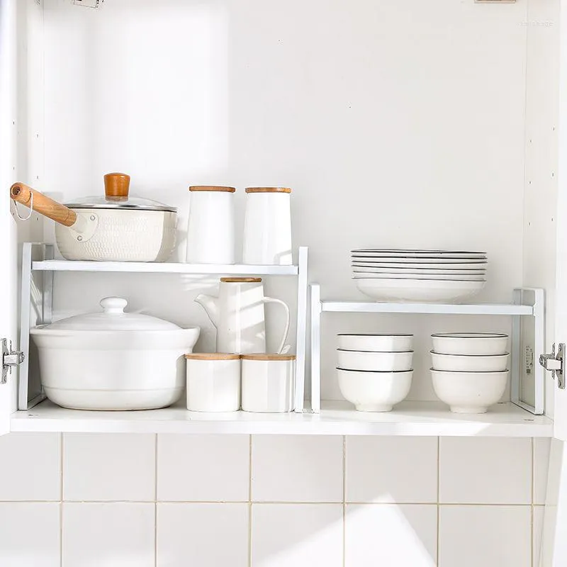 Ganchos gabinete doméstico em camadas de camada de camada de cozinha bancada de bancada de armazenamento branco tigelas e frigideiras organizadoras
