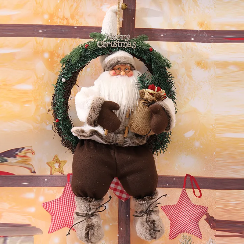 دمى Plush Christmas Christmas Electric Dolor Decoration قلادة Santa Claus الزهور الإكليلي