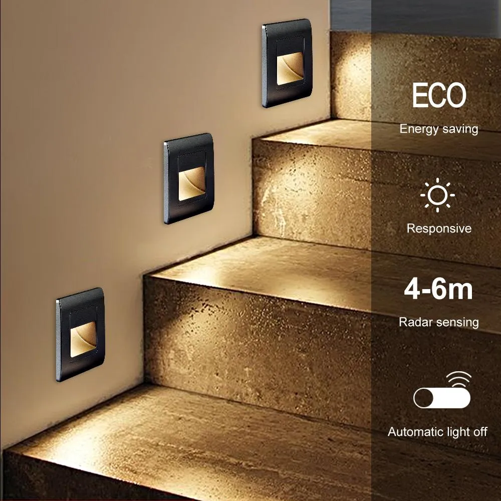 Infällda LED -vägglampor PIR Motion Sensor Stair Case Light 265V Steg Lampkorridorbelysning inomhusväggljus