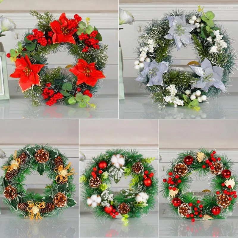 Flores decorativas da coroa de natal da porta da porta frontal pendurada simulação berry pinher guirlanda para decoração de festa