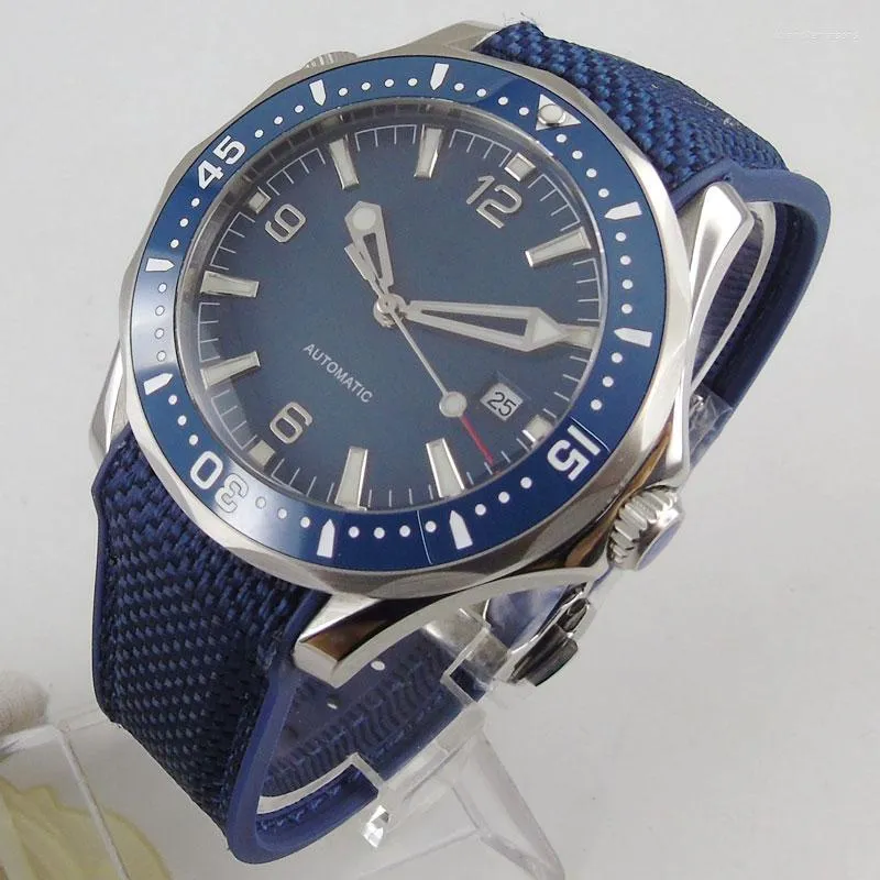 Relojes de pulsera de lujo 41 mm mecánico automático reloj para hombre esfera azul zafiro cristal luminoso movimiento MIYOTA banda de goma bisel de cerámica fecha