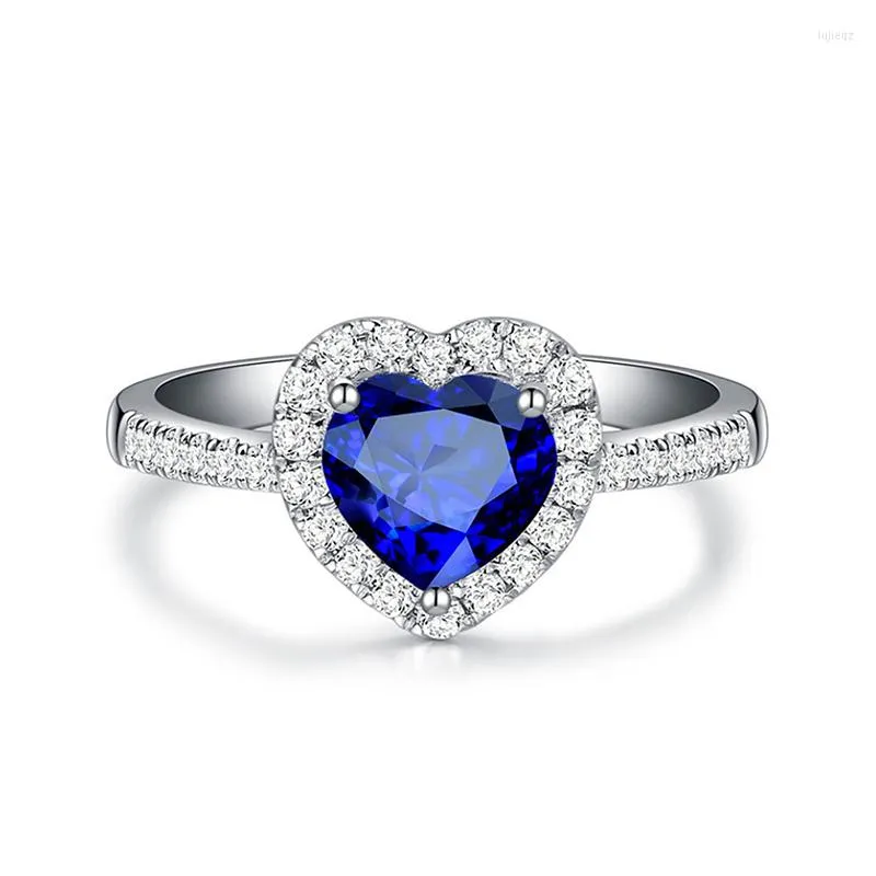 Wedding Rings Ring Blue Heart-Forme Sapphire for Women Color Gemstone White Copper Sieraden Sieraden