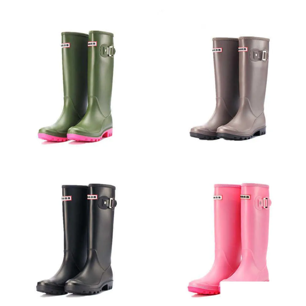 Bottes Bottes Pluie Botte Mi-mollet Insated Caoutchouc Bottes De Pluie Femmes Imperméable Genou Wellies Wellington Galoches Vert Paris Drop Deliv Dht2D