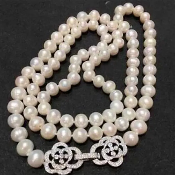 Elegante Stränge 8-9 mm Südsee weißer Runde Perlenkette 33 Zoll