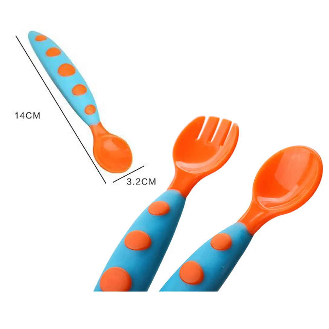 Mother and Baby Feeding Cherry 001# Children`s Silicone Spoon Eating Fork Feeding Tableware Set Supplementary Food Training Wholesale Products