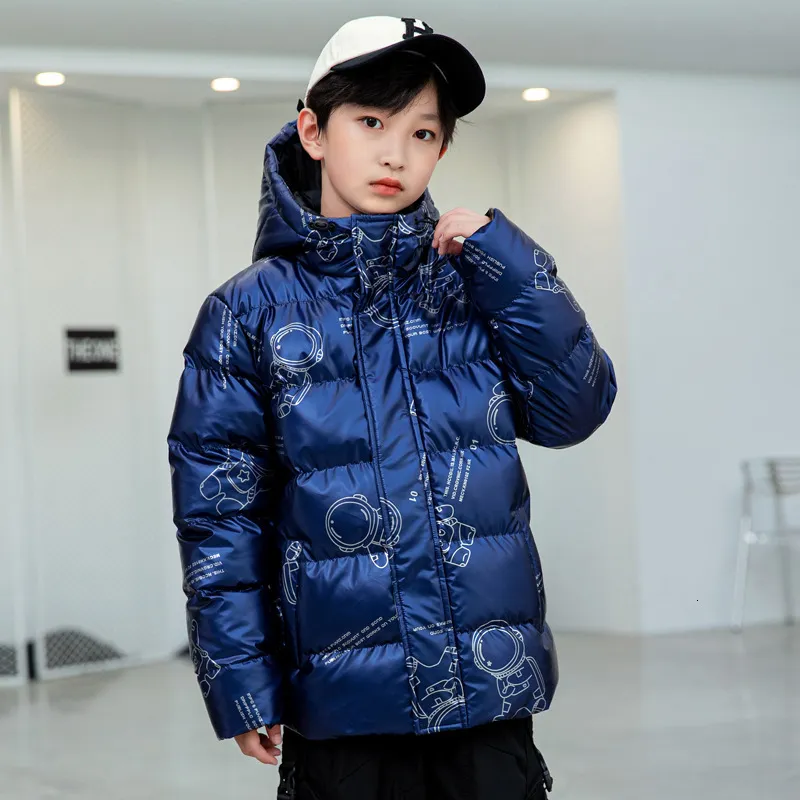 Down Coat Teen Boys Winter Parka Coat Thicked Hooded Down Padded Jacket för barn Glossy Waterproof Outerwear Win Proof Keep Warm Suits 221128