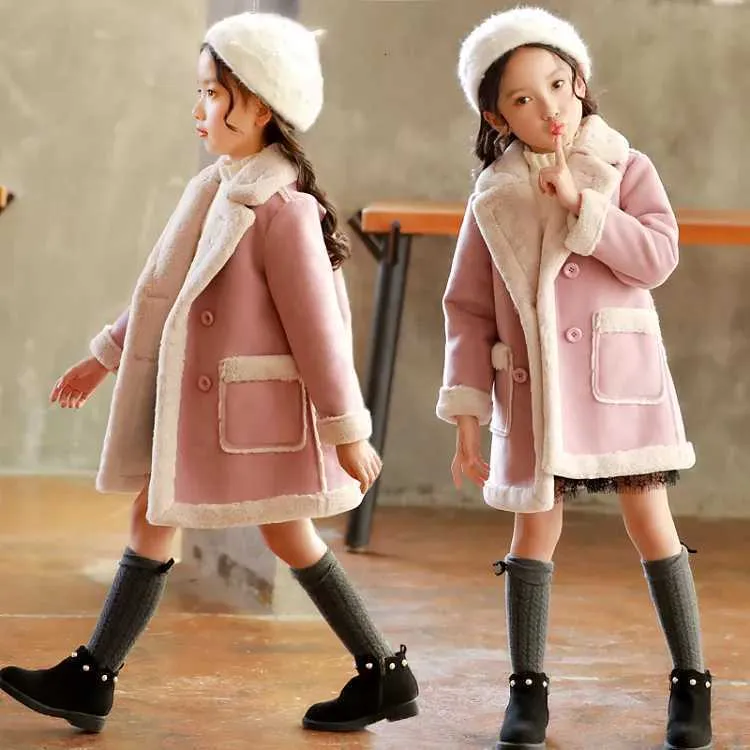 Перекрытие зимнего детского утолщены теплые замшевые хлопковые куртки для девочек детские шерные воротнички корейские девушки из парка, верхняя одежда E563 221128