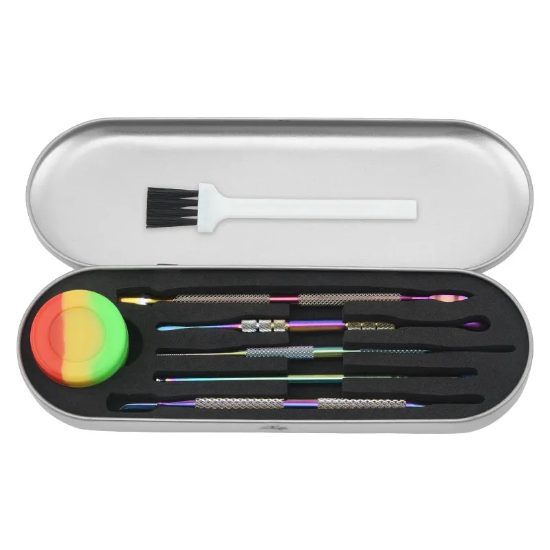 Latest Colorful Smoking 7in1 Kit Portable Stainless Steel Dry Herb Tobacco Oil Rigs Spoon Wax Shovel Dabber Scoop Hookah Bong Straw Tip Nails Cleaning Brush DHL