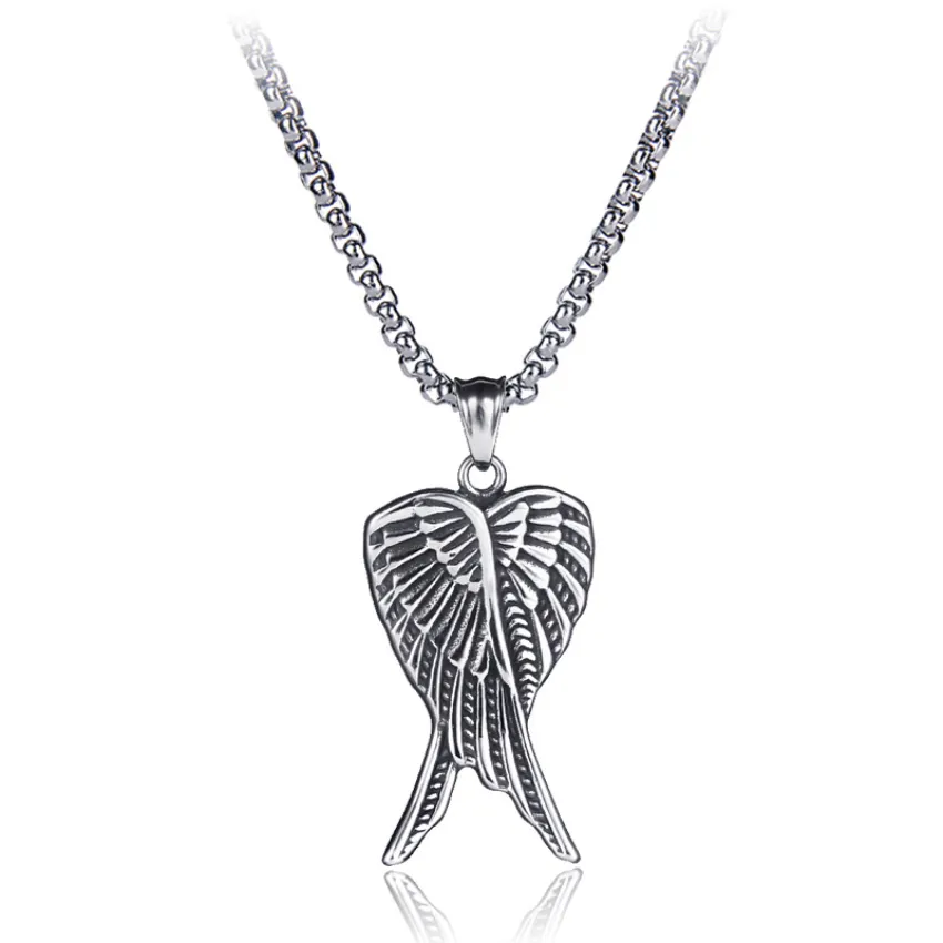 Angel Wing Pendant Necklaces Ancient Silver Stainless Steel Feather Necklace for Women Men Fashion Fine Jewelry