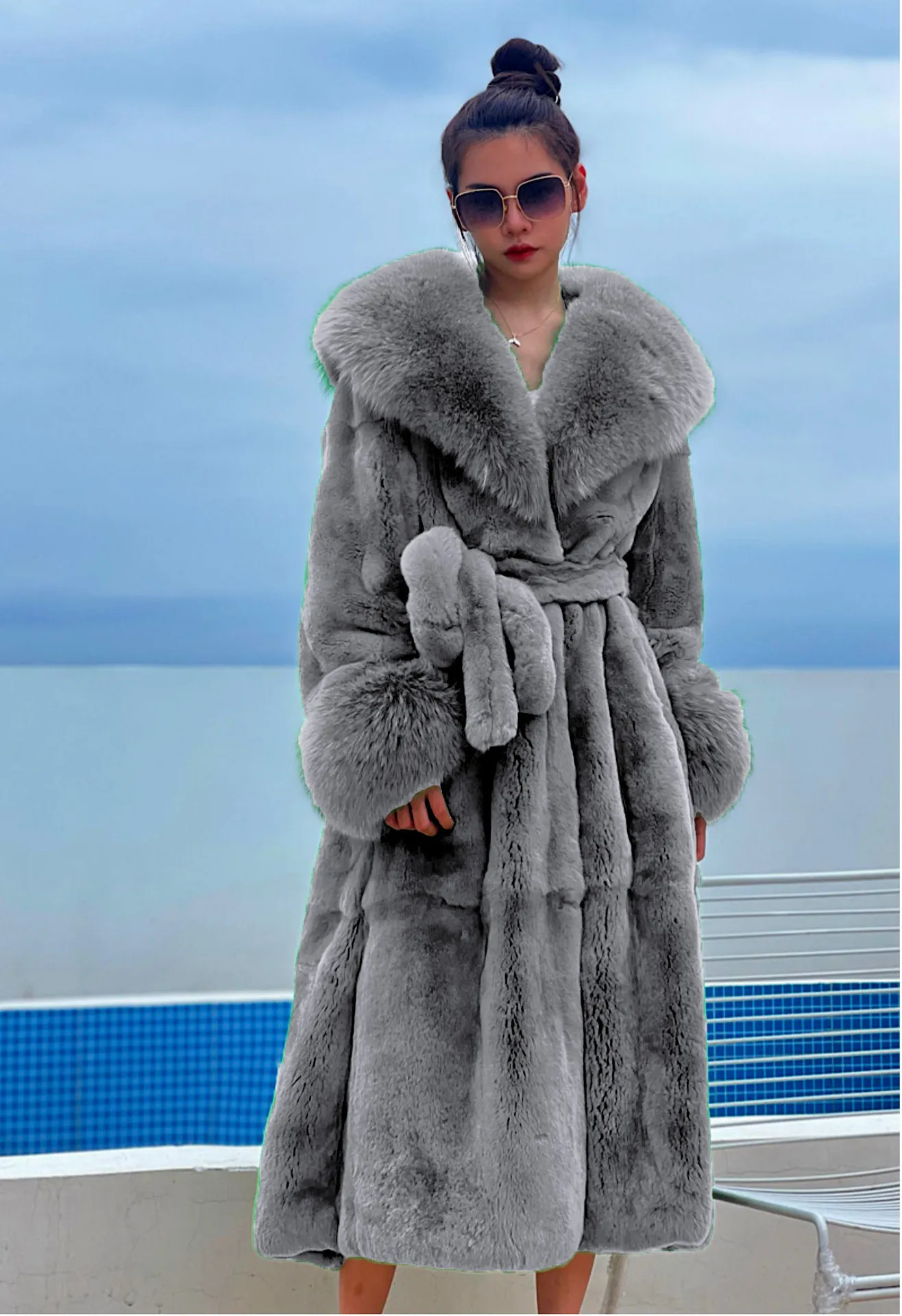Women Faux Fur Long Mink Coat Winter Outwear Jacket with Zipper