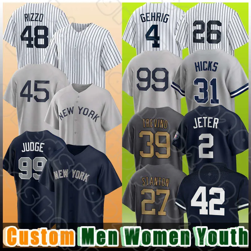 99 Aaron Judge 45 Maillots de baseball Gerrit Cole Anthony Rizzo Gleyber Torres Derek Jeter Josh Donaldson DJ LeMahieu Aaron Hicks Matt Carpenter StantonTaillon