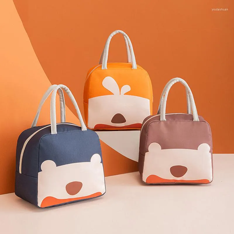Storage Bags Kawaii Cartoon Canvas Lunch Portable Insulated Thermal Cooler Bento Box Tote Convenience Picnic Bag Pouch