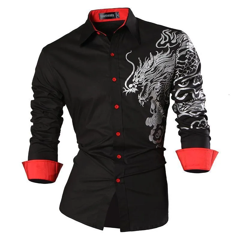 Men s Casual Shirts Sportrendy Shirt Dress Long Sleeve Slim Fit Fashion Dragon Stylish JZS041 221128