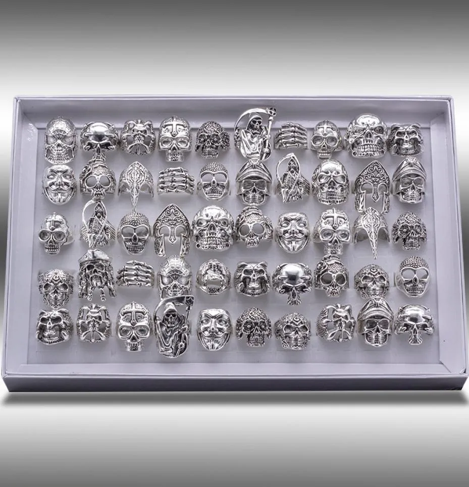 Mixed 20pcs Topquality Gothic Punk Assorted Whole Lots Skull Style Bikers Men039s Vintage Tibetan Rings2059729