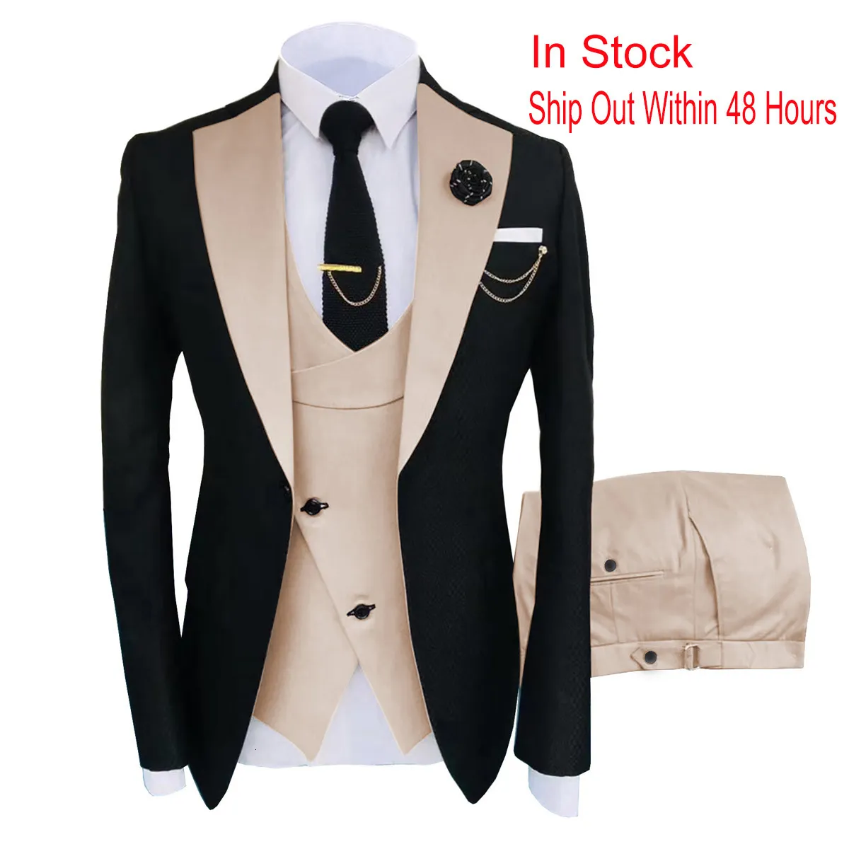 Herrenanzüge, Blazer, Slim Fit, modisch, 3-teilig, Herrenanzug, formelles Business, Champagner-Beige, Smoking für Hochzeit, Bräutigam, robuster Blazer, Hose, Weste 221128