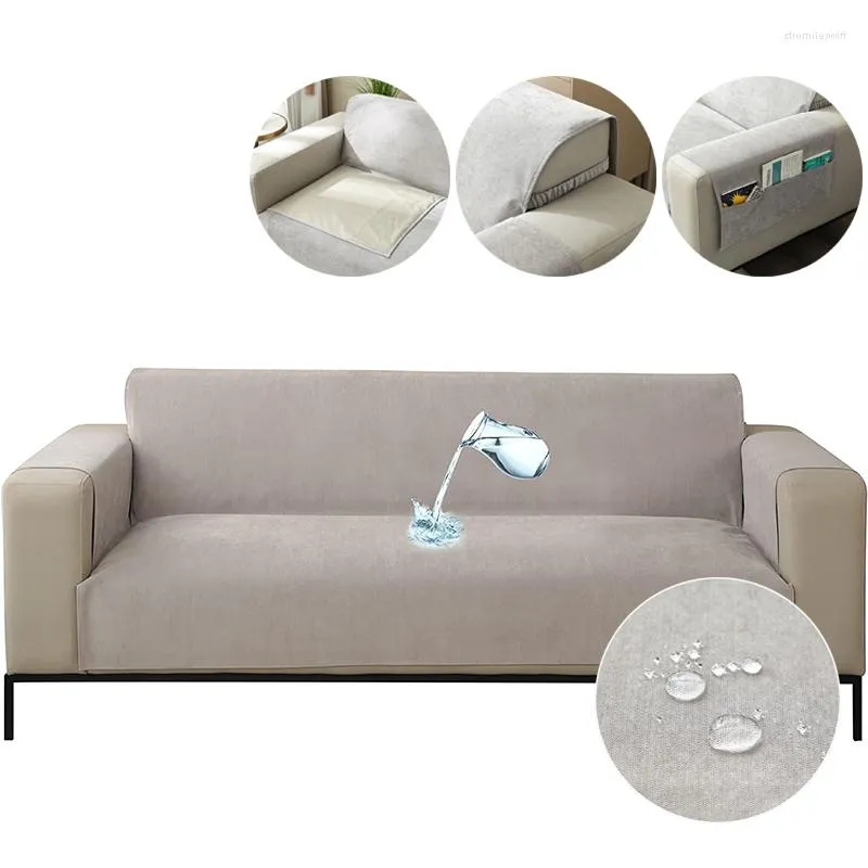 Stol täcker fast färgvattentät enstyckes soffa täckning 2/3/4 sätes för vardagsrum icke-halkgrå soffskyddslippdäckar