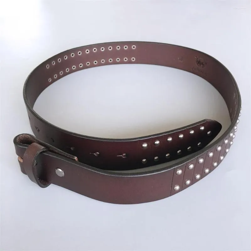 B￤lten naglar med Dark Coffee Color ￤kta l￤derb￤lte fast riktig Gurtel Belt1-006bw