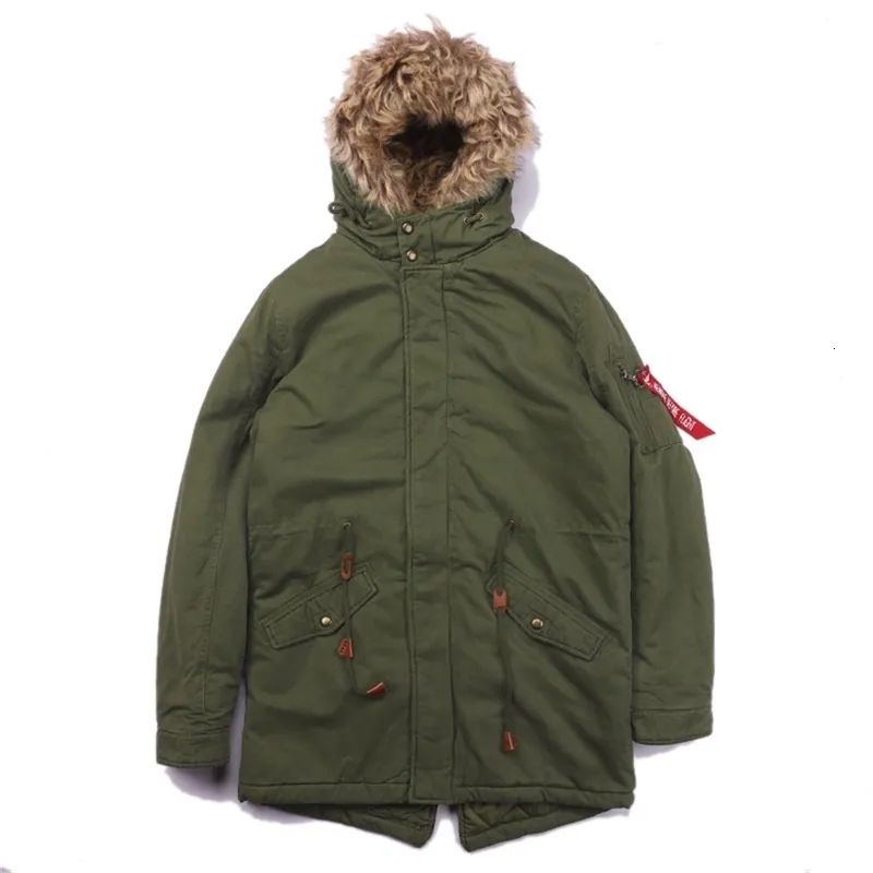 Hommes vers le bas Parkas M65 Style hiver fourrure doublée à capuche queue de poisson Parka manteau veste hommes épais avec doublure matelassée 221129