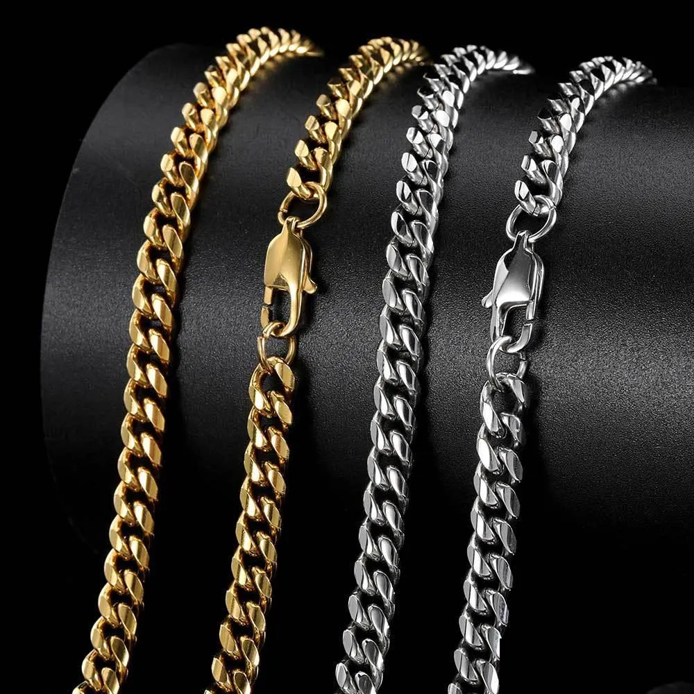Zincirler Hip Hop Küba Link Zinciri Kolye 18 K Gerçek Altın Kaplama Erkekler Için Paslanmaz Çelik Metal 4 Mm 6 Mm 8 Mm Damla Teslimat Jewelr Dhvf1