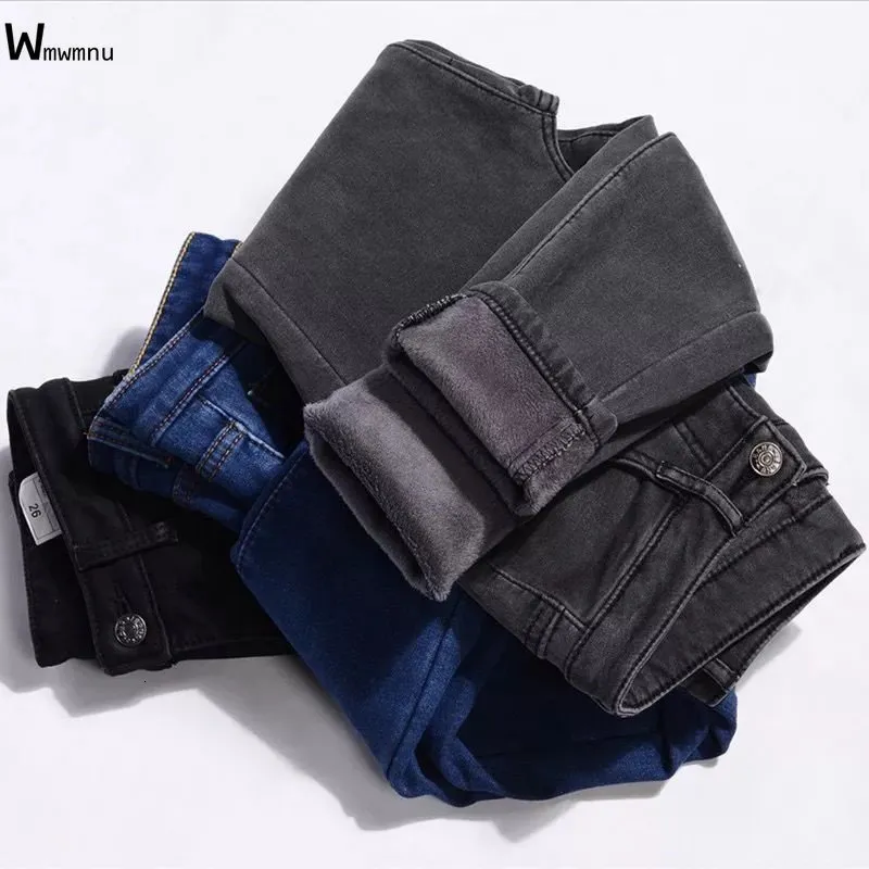 Women's Jeans Winter Plus Velvet Ankle Length Vaqueros Casual Thick Pencil Pants Basic Fleece Denim Trousers Mid Waist Skinny Warm Women 221128