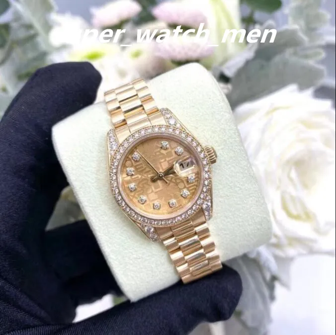 Women's Watch Automatic Mechanical 179158 18K Yellow Gold Champagne Diamond Dial Bezel 26mm Lady Watches With Box/Papers Sapphire Diving Ladies PolsWatches