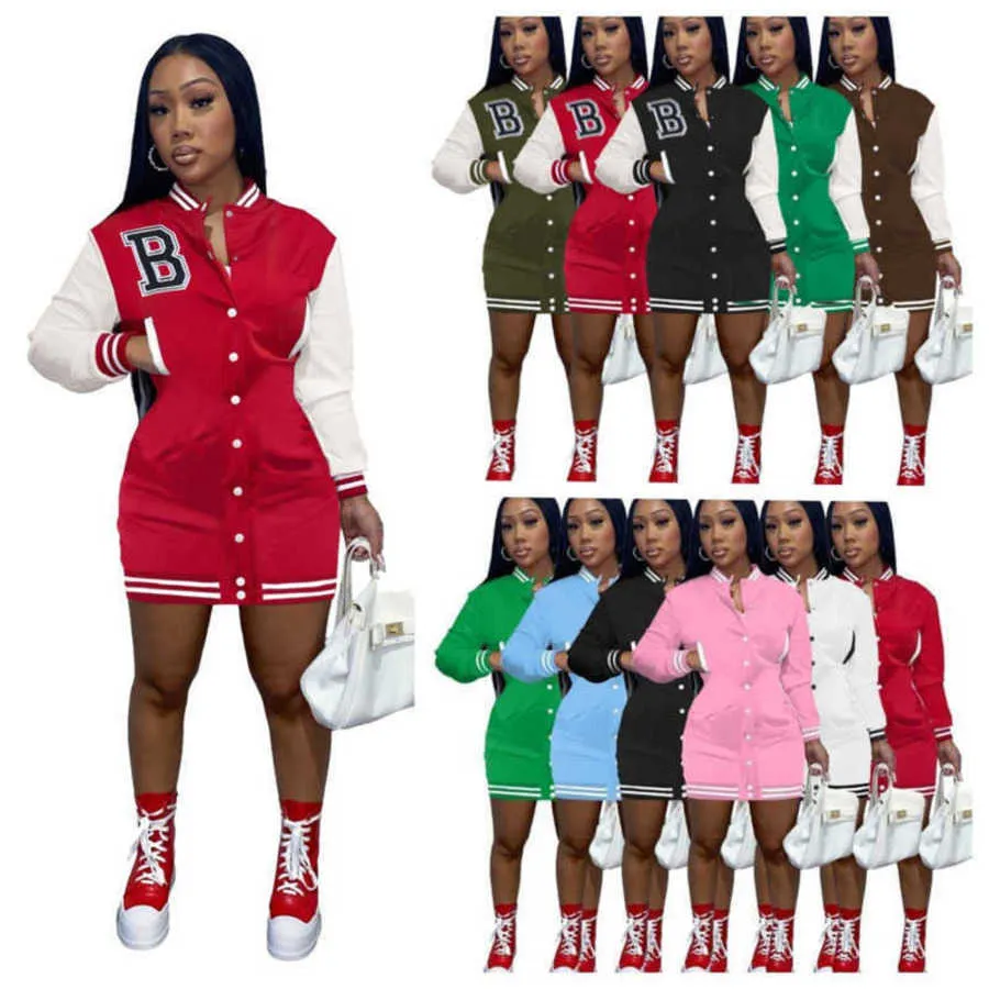 Designer Femmes Casual Robes À Manches Longues Bouton Moyen Sports Baseball Active Robe Maigre Jupe Sportswear 11 Couleurs