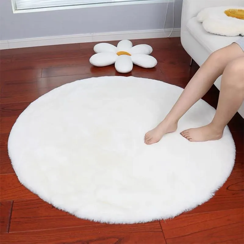 Carpets Round Children's Carpet Furry Girl Room Non-slip Floor Mats White Artificial Fur Living Bedroom Home Decoration Rugs