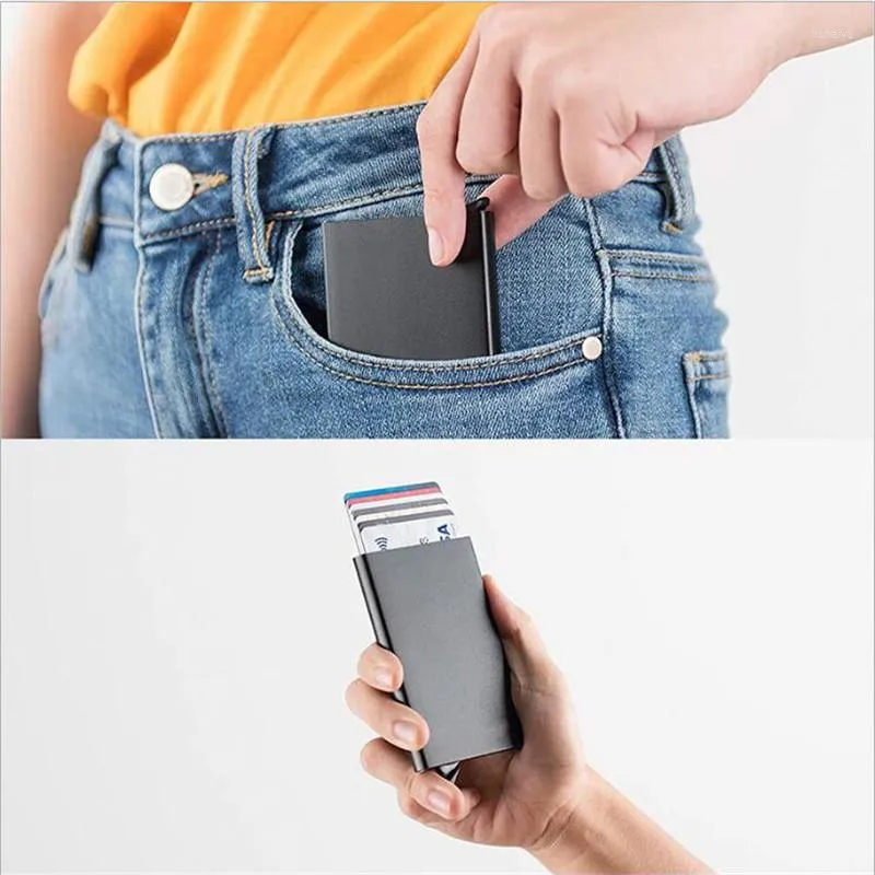 Uchwyty na karty szczupły aluminiowy portfel aluminiowy metalowe portfele kieszeń etui kobiety torebka mężczyzn