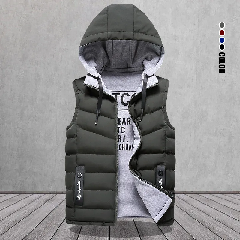 Gilet da uomo di marca invernale senza maniche giacche piumini da uomo con cappuccio caldo capispalla casual cappello staccabile esterno Chalecos 221129